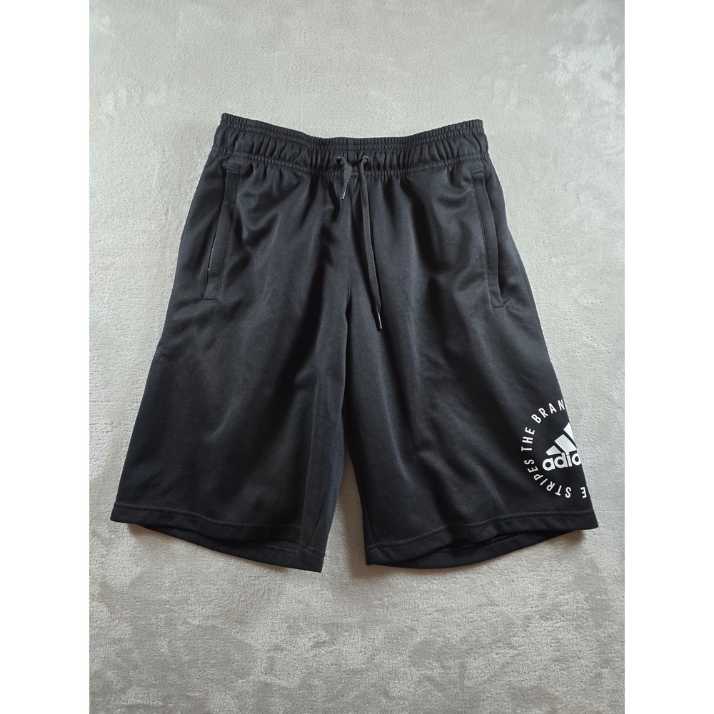 Adidas Athletic Shorts Mens Small Black Logo Graphic‎ Zipper Pockets DT9918